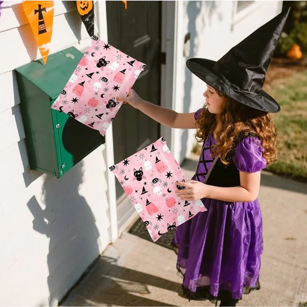 30 Pink Halloween 10” x 13” Poly Mailers Ghost Bat Pumpkins Skulls Spiders
